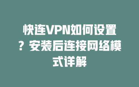 快连VPN如何设置?安装后连接网络模式详解 二